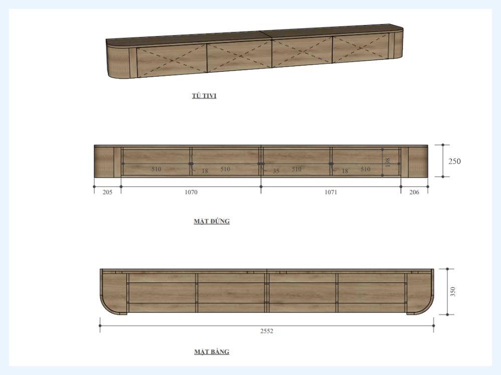 Kích thước tủ tivi ván mdf